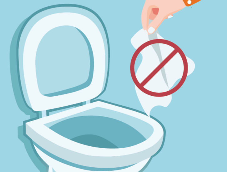 LES LINGETTES VONT À LA POUBELLE, PAS DANS LES TOILETTES !